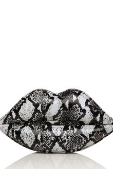 Lulu Guinness Black and White Snakeskin Lips Clutch - Lyst