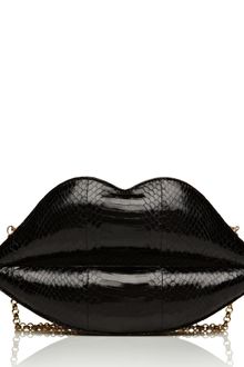 Lulu Guinness Black X-large Snakeskin Lips Clutch - Lyst