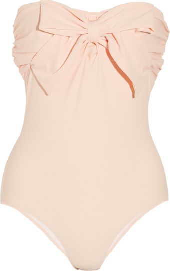 Miu Miu Bow-Embellished Bandeau Swimsuit - Lyst