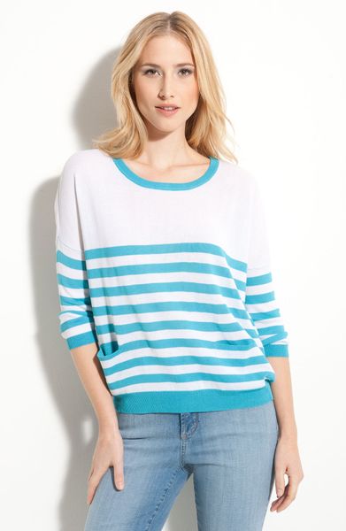 Payton Button Trim Stripe Sweater in Blue (pop blue/ white) - Lyst