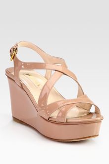 Prada Patent Leather Wedge Sandals - Lyst