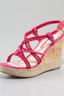 Prada Suede Bicolor Espadrille Wedge Sandal - Lyst