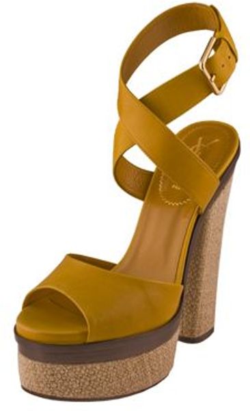 Yves Saint Laurent Open Linen Platform Sandal in Yellow (mustard) - Lyst