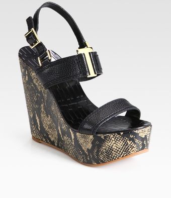  Angeline Snakeprint Leather Slingback Wedge Sandals 