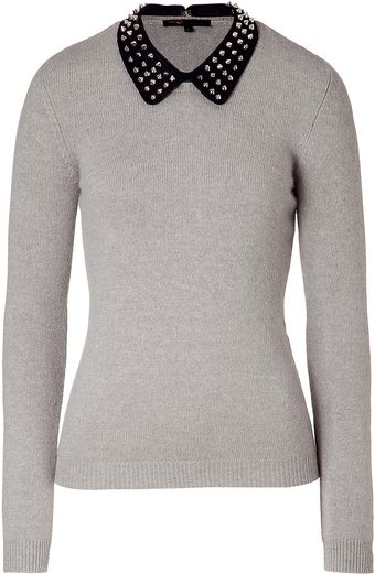 Maje  Sweater with Removable Riveted Collar - Lyst