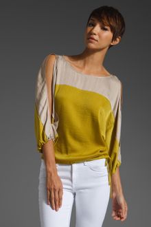 BCBGMAXAZRIA Color Block Blouse W/ Tie - Lyst