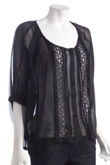 Dv By Dolce Vita Black Chiffon Lace Coral Dolman Sleeve Blouse - Lyst