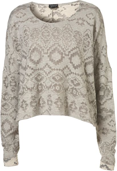 Topshop Burn Out Aztec Sweat in Gray (grey) - Lyst