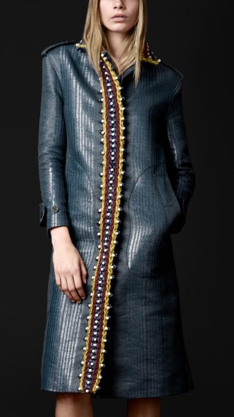 Burberry Prorsum Chunky Crochet Trench Coat in Blue (dark ink blue) - Lyst