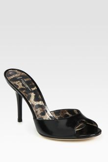 Dolce & Gabbana Classic Glazed Leather Peep Toe Slides - Lyst