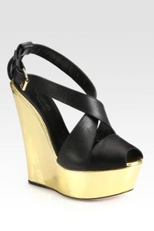 Giambattista Valli Metallic Leather Wedge Sandals - Lyst