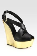 Giambattista Valli Metallic Leather Wedge Sandals