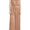 Halston Heritage Pleated Lamé Maxi Dress in Beige (nude) - Lyst