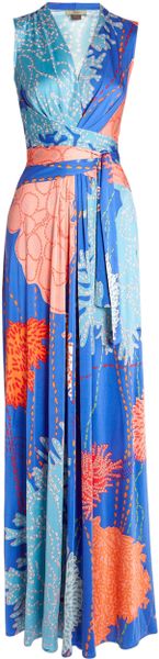 Issa False Wrap Printed Silk Jersey Maxi Dress in Blue (multicoloured) - Lyst