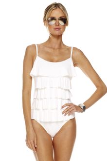 Michael by Michael Kors Cascading Ruffle Maillot Swimsuit with Bra - Lyst