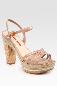 Prada Patent Leather and Cork Platform Sandals - Lyst
