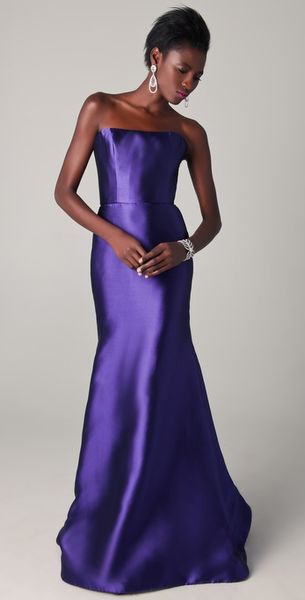 Reem Acra Strapless Silk Mermaid Gown in Blue - Lyst