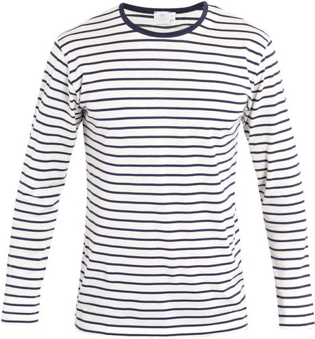 Sunspel Stripe Tshirt in Gray for Men (white) - Lyst