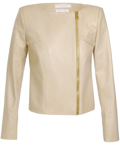 Altuzarra Lark Short Leather Jacket with Peplum in Beige - Lyst