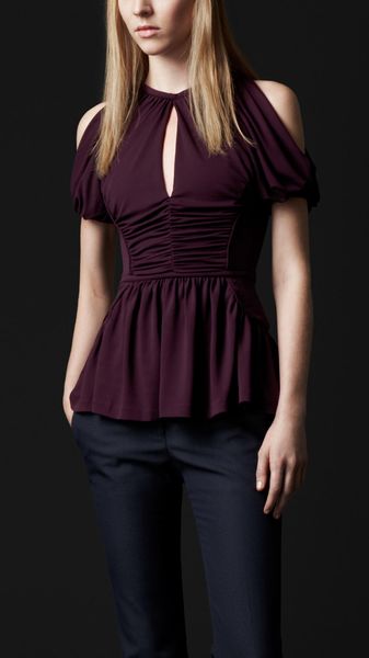 Burberry Prorsum Peplum Detail Shoulderless Top in Red (beetroot) - Lyst