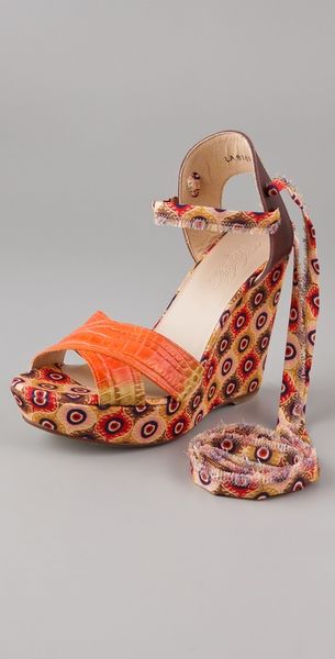Theodora & Callum Bali Crisscross Wedge Sandals in Orange - Lyst
