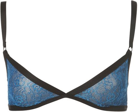 Topshop Blue Strappy Lace Triangle Bra in Blue - Lyst