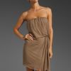 Alice + Olivia Mid Length Twist Strapless Dress in Brown (taupe) - Lyst