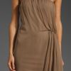 Alice + Olivia Mid Length Twist Strapless Dress in Brown (taupe) - Lyst
