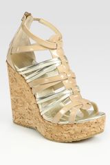 Jimmy Choo Pekabo Metallic Leather and Patent Leather Wedge Sandals
