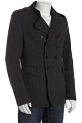 John Varvatos Usa Carbon Herringbone Wool Blend Double Breasted Coat