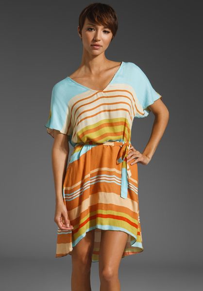 Testament Kimono Dress W/ Tie Belt in Blue (stripe print) - Lyst