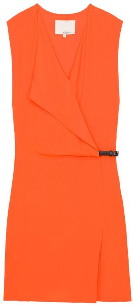 3.1 Phillip Lim Silk V Neck Drape Dress in Orange - Lyst