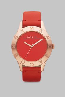 Marc By Marc Jacobs Rose Goldtone Ion-plated Logo Matte Leather Watch/red - Lyst