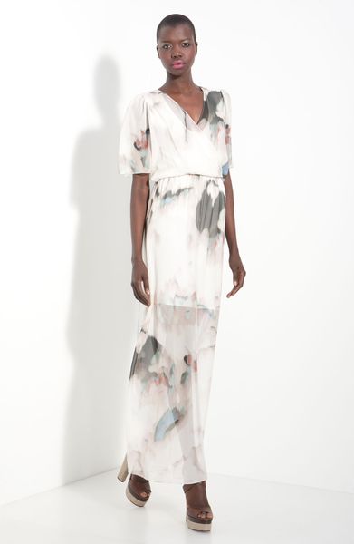 Alice + Olivia Baska Silk Maxi Dress in Gray (water color print) - Lyst