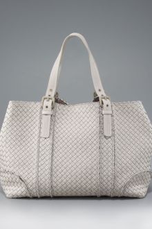 Bottega Veneta Topstitched Woven Leather Tote - Lyst
