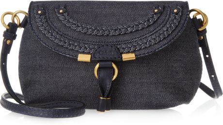 Chloé Marcie Denim and Leather Shoulder Bag in Black (denim) - Lyst