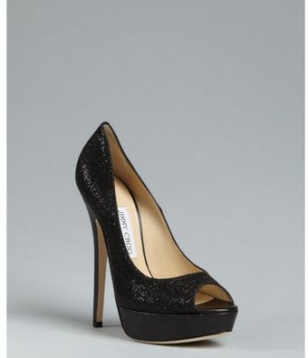  Black Glitter Fabric Vibe Peep Toe Platform Pumps 