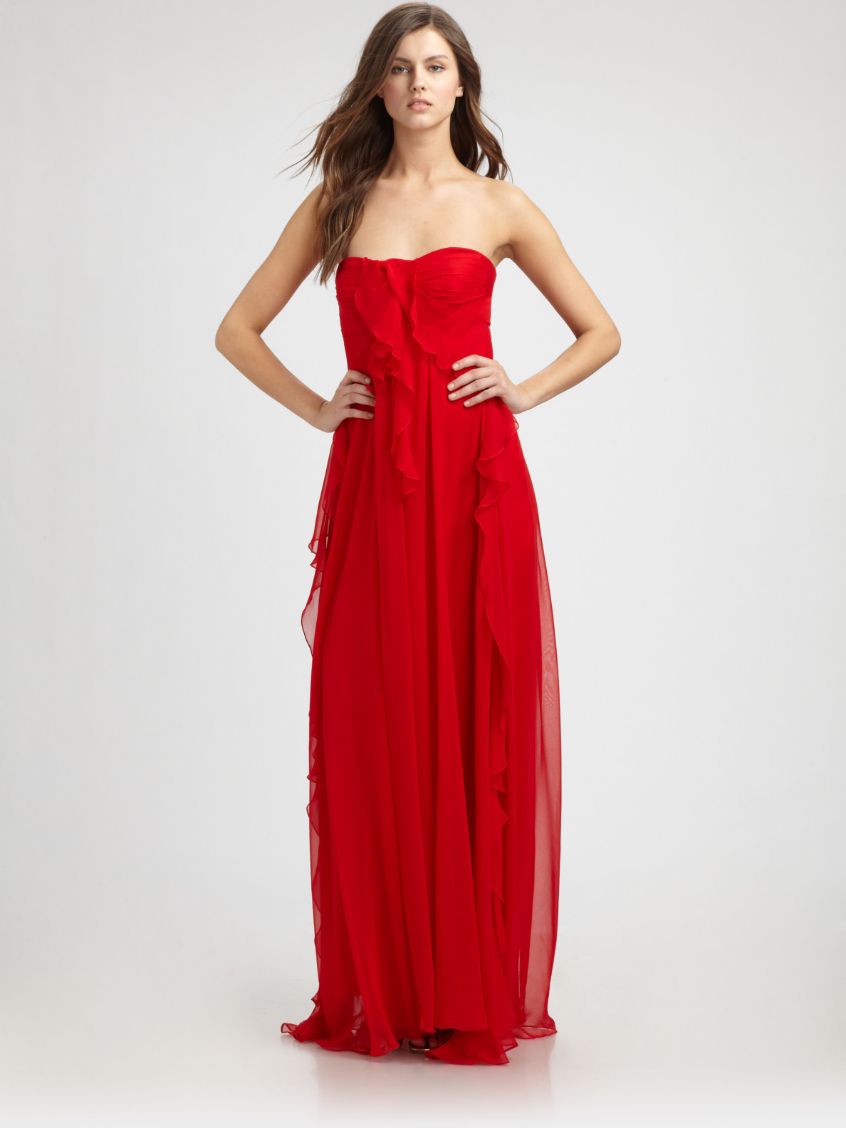 Lyst Badgley Mischka Silk Chiffon Gown In Red