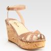 Prada Patent Leather and Cork Ankle Strap Wedge Sandals in Brown (nude) - Lyst