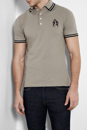  Grey High Collar Crest Polo Shirt 