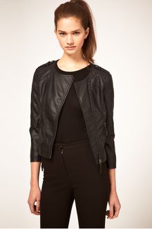 ASOS Collection Asos Pu Collarless Quilted Biker Jacket - Lyst