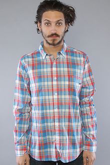 Cheap Monday The Loose Pocket Buttondown Shirt in Orange & Blue Check - Lyst