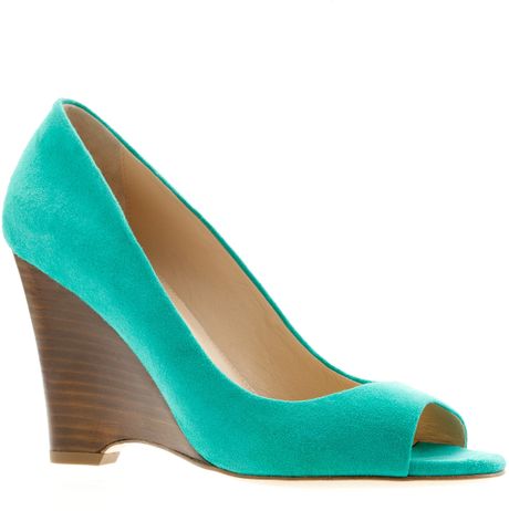 crew Lora Peep-toe Wedges in Green (heritage green) | Lyst