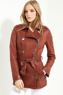 Burberry Brit Double Breasted Leather Coat - Lyst
