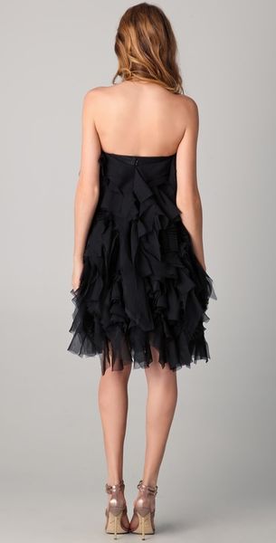 Reem Acra Ruffled Cocktail Dress in Black (ebony)