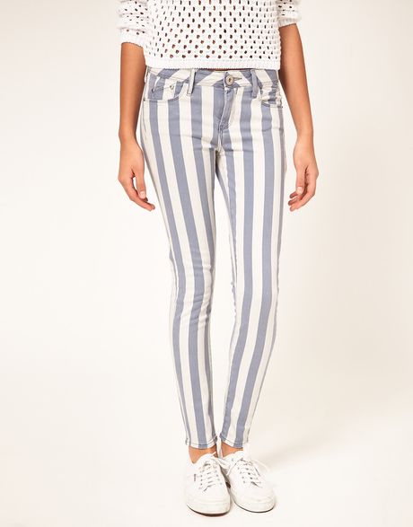 River Island Blue Stripe Skinny Jeans in Blue - Lyst
