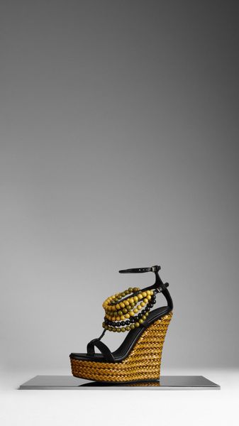 Burberry Beaded Woven Wedge Sandals - Lyst