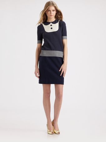  Dita Short-sleeve Tuxedo-inspired Sweater 