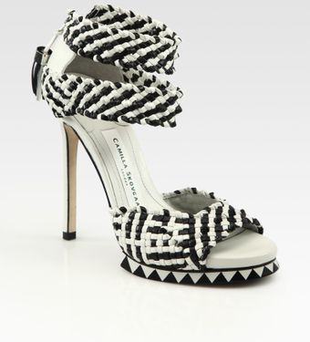  Two-tone Woven Leather Platform Sandals 