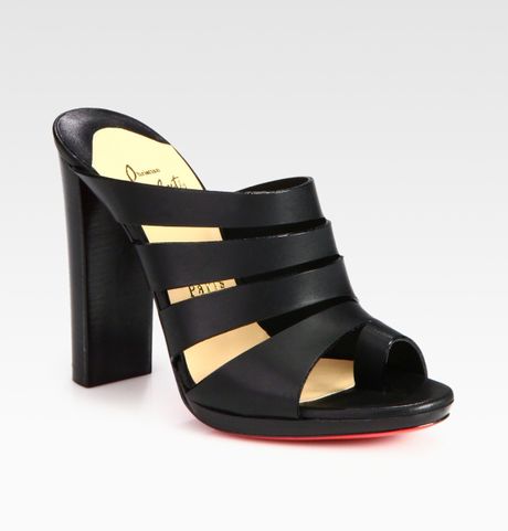 Christian Louboutin Strappy Leather Slide in Black - Lyst